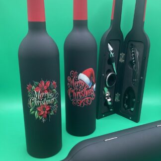 Weihnachts Weinset schwarz mit rotem Flaschenhals - Sommelier - Korkenzieher, Flaschenöffner